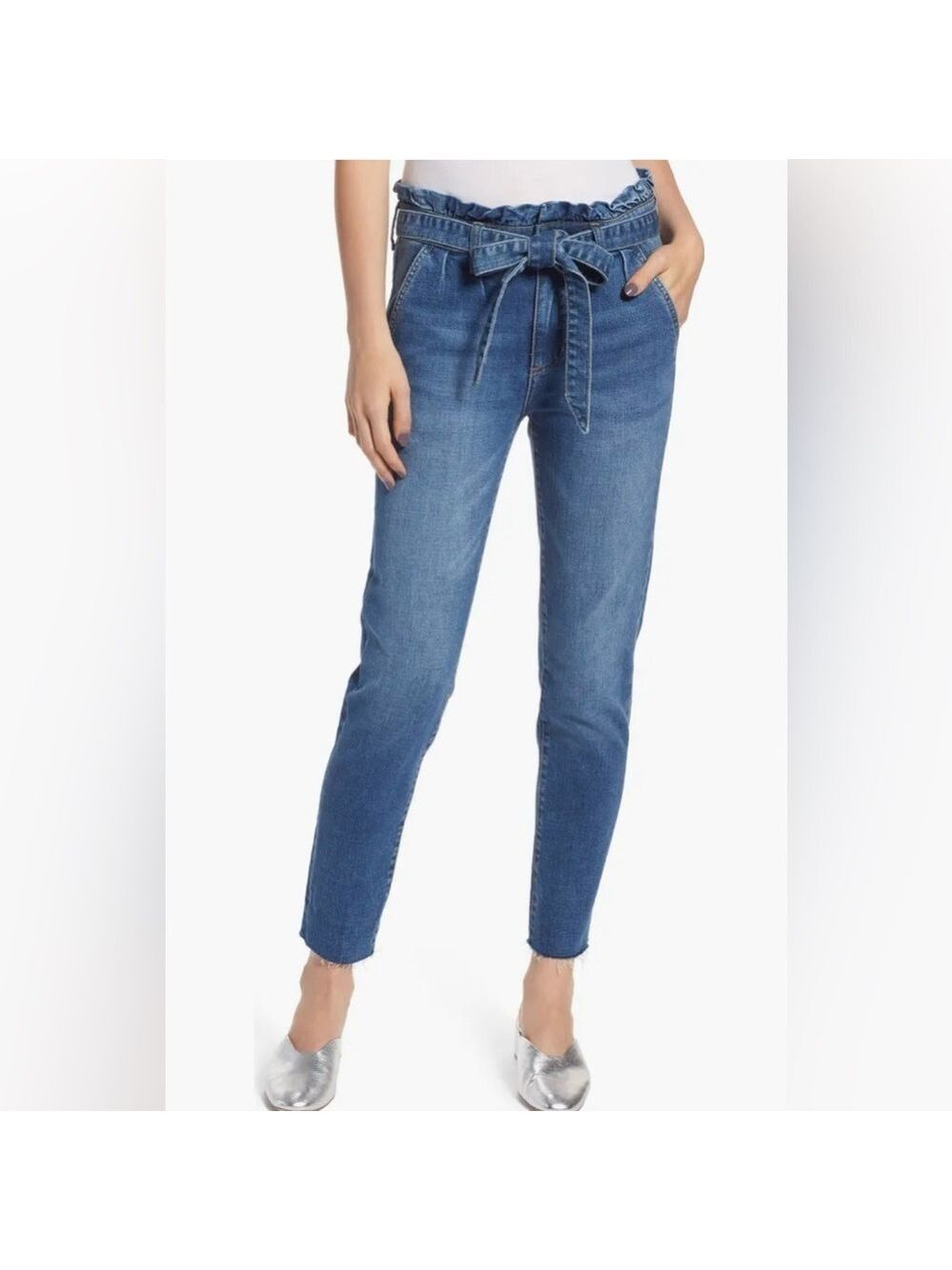 Prosperity Denim Paperbag Waist Raw Hem Slim Ankle Jeans